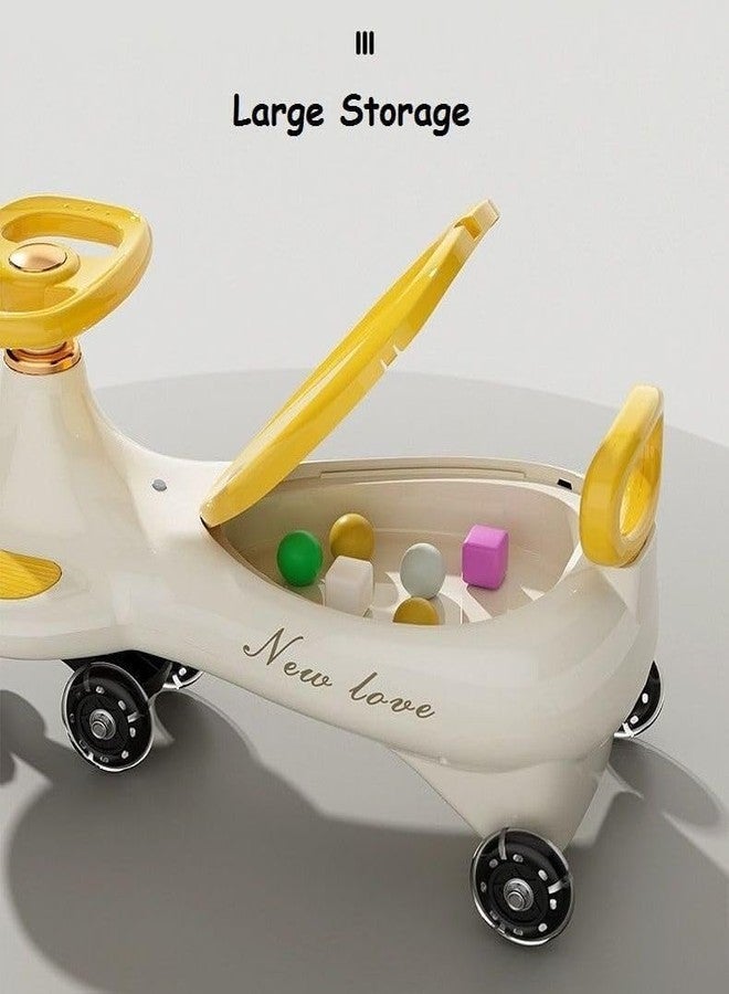 Avarin Swing Car for Kids -Push Ride-On Toy with PU Wheels, Non-Slip and 360° Rotating Steering for Light,Music, Bluetooth Connect for Ages 3 and Up (Yellow) - Image 2